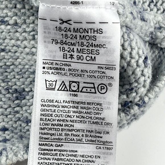 Baby Gap Knit Blue Gray Hooded Heart Pockets Knit Cardigan Sweater Size 18-24 M - Picture 11 of 14